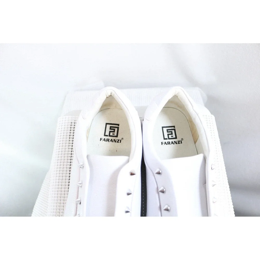 Faranzi Newport-S Mens Sneakers Size 11 White Silver Studs F421455K Casual Shoes